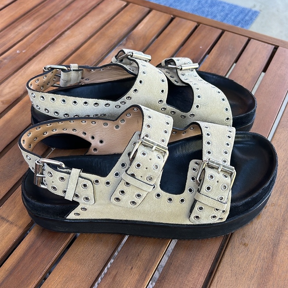 Isabel Marant cream/tan suede studded platform sandals 9